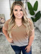 Load image into Gallery viewer, Ombre Stripe V-Neck T in Neon Coral