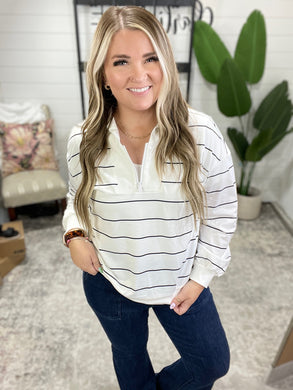 Just My Stripe Zipper Top