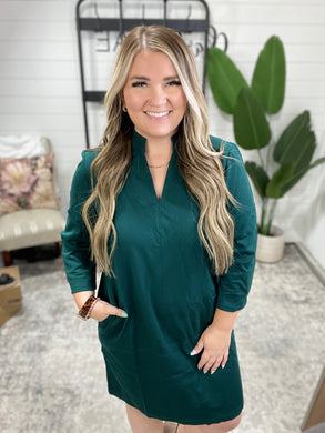 Portfolio Quarter Sleeve Dress in Hunter Green