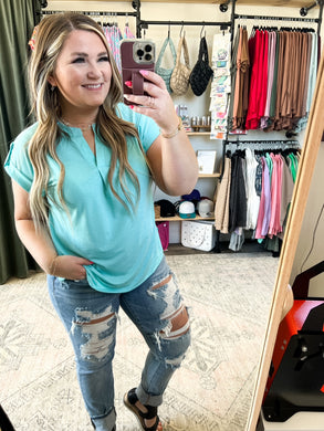 Lizzy Cap Sleeve Top in Neon Blue