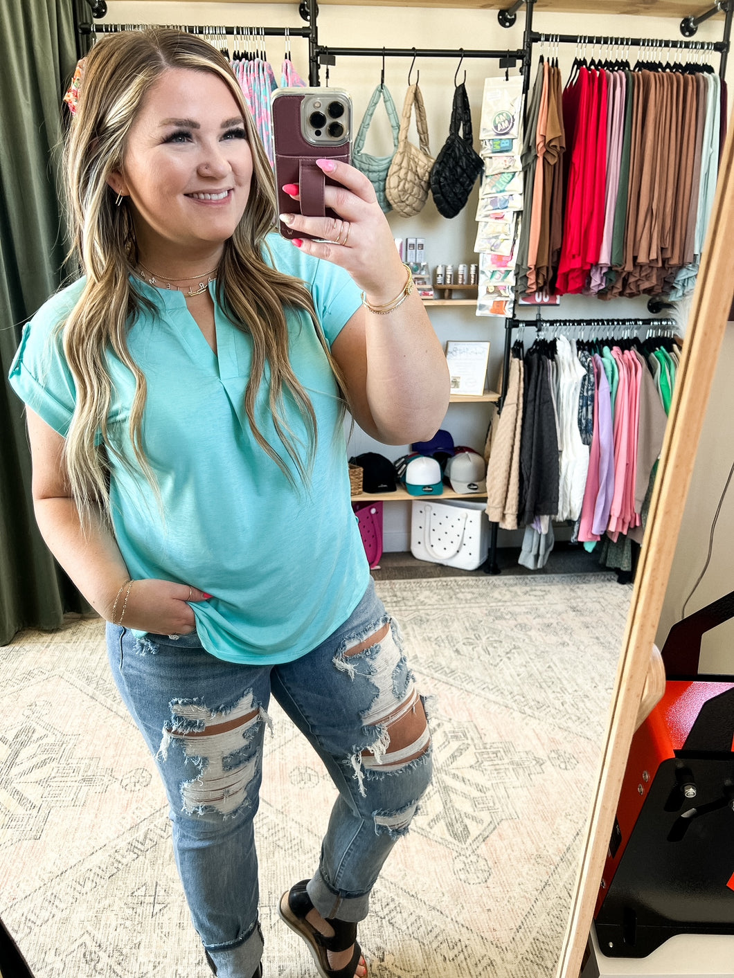 Lizzy Cap Sleeve Top in Neon Blue