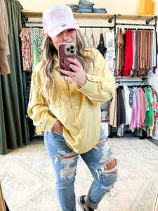 French Terry Oversized Half Button Pullover in Dusty Yellow