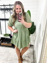 Load image into Gallery viewer, Linen Tiered A-Line Split Neck Dress