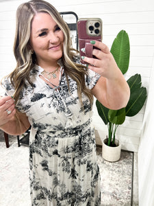 Two Tone Landscape Print Midi Dress