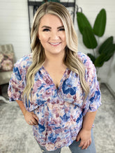 Load image into Gallery viewer, Fabled in Floral Draped Peplum Top in Blue