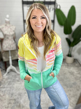 Load image into Gallery viewer, Colorblock Fullzip - Yellow, Rainbow Stripes, and Lime