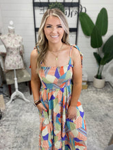 Load image into Gallery viewer, Paint Me Pretty Square Neck Dress in Lime, Blue and Tangerine