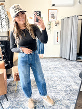 Load image into Gallery viewer, RISEN Mid Rise Crop Barrel Curved Seam Line Detail Cuffed Jeans