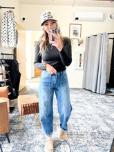 Load image into Gallery viewer, RISEN Mid Rise Crop Barrel Curved Seam Line Detail Cuffed Jeans