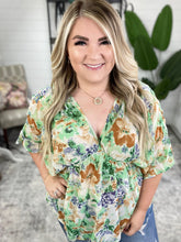 Load image into Gallery viewer, Fabled in Floral Draped Peplum Top in Ivory