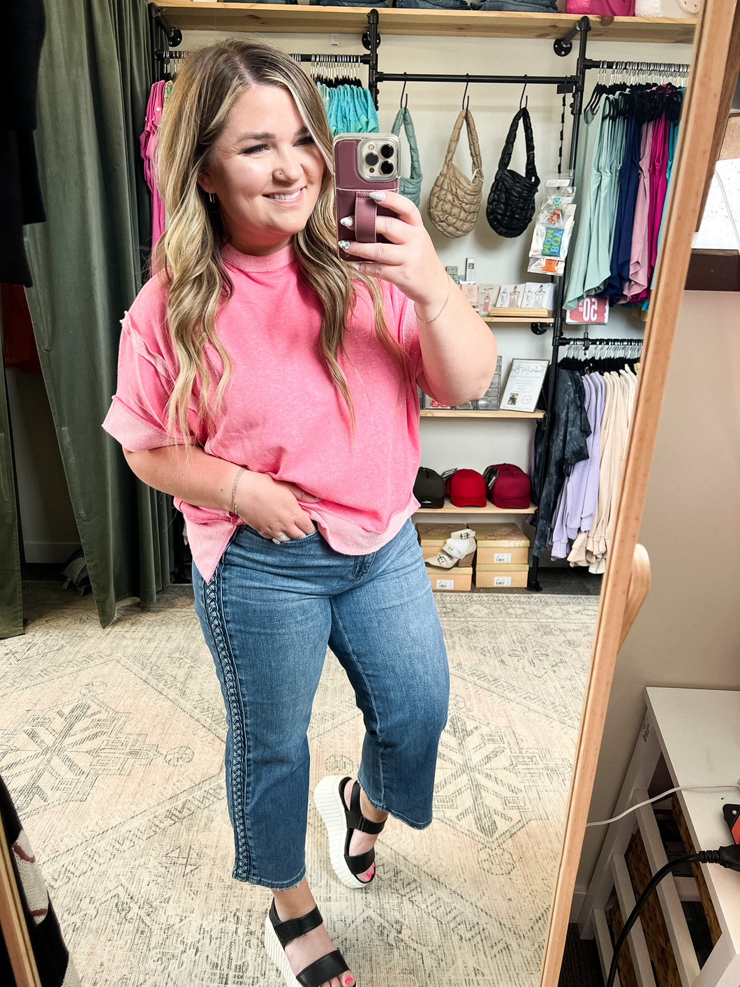 Braid Side Detail Wide Leg Judy Blue Jeans