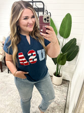 Load image into Gallery viewer, Dolman Short Sleeve Embossed USA Top