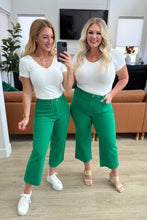 Load image into Gallery viewer, High Rise Control Top Wide Leg Crop Judy Blue Jeans in Kelly Green