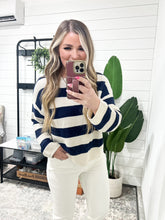 Load image into Gallery viewer, Navy &amp; Cream Striped Crewneck Sweater