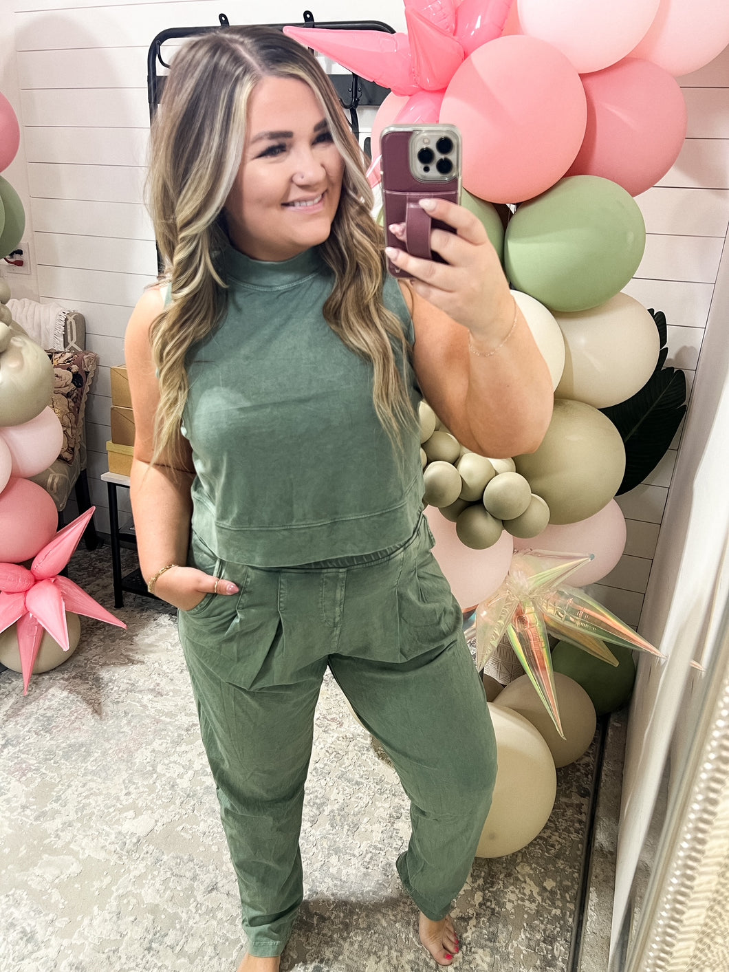 Limber Up Straight Leg Sweats in Olive