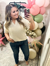 Load image into Gallery viewer, Lace Front Pocket Drop Shoulder Top in Oatmeal