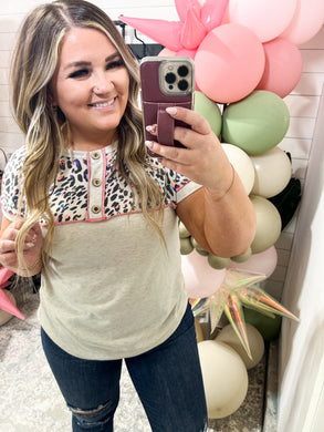 Exposed Seam Leopard Short Sleeve T-Shirt