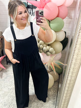 Load image into Gallery viewer, Shirring Detail Overalls In Black