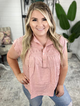 Load image into Gallery viewer, Pleat Detail Button Up Blouse in Pink