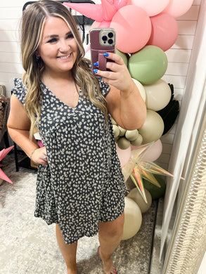 Mini Floral Swing Dress in Charcoal