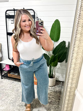 Load image into Gallery viewer, In or Out Wide Leg Cropped Pants Dusty Blue