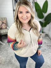 Load image into Gallery viewer, Skip and A Hop Rainbow Sleeve Half Zip Hoodie