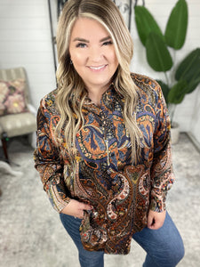 Along For the Ride Paisley Print Button Down Blouse