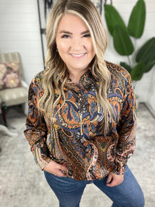 Along For the Ride Paisley Print Button Down Blouse