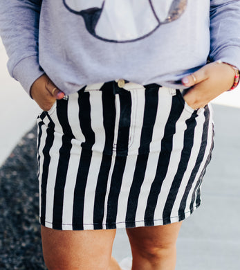 Nova Striped Denim Skirt in Black/White