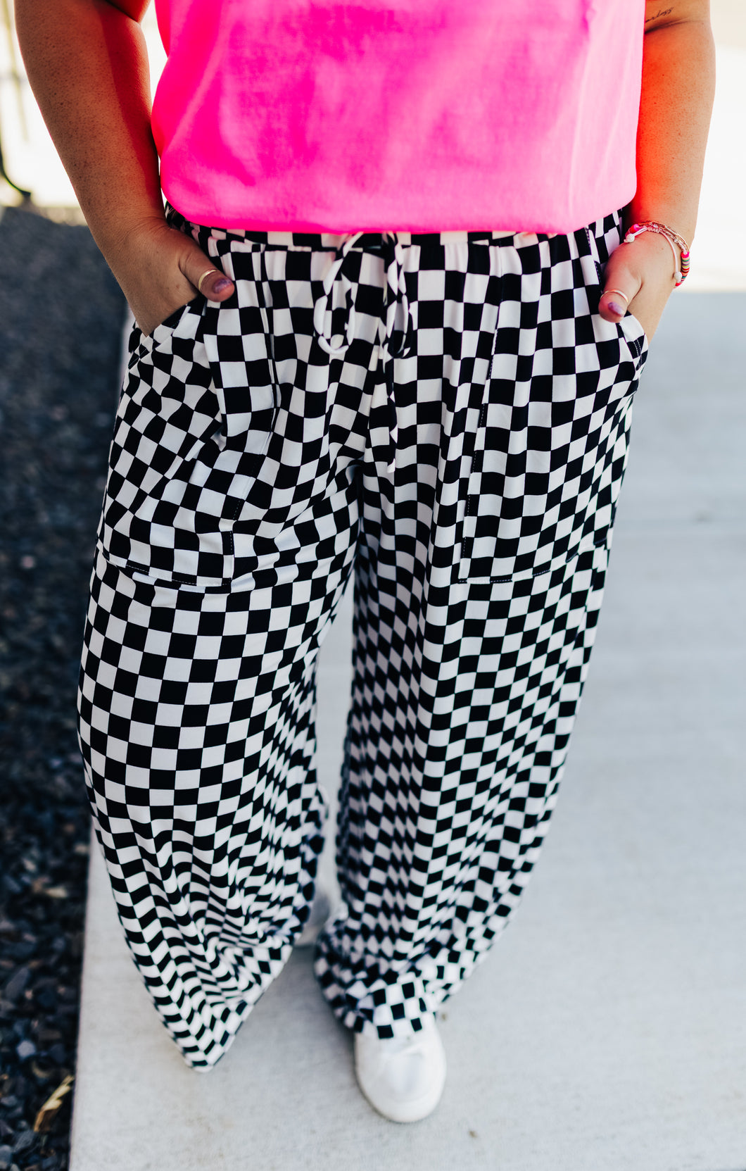 Haddie Wide Leg Checker Pants in Black