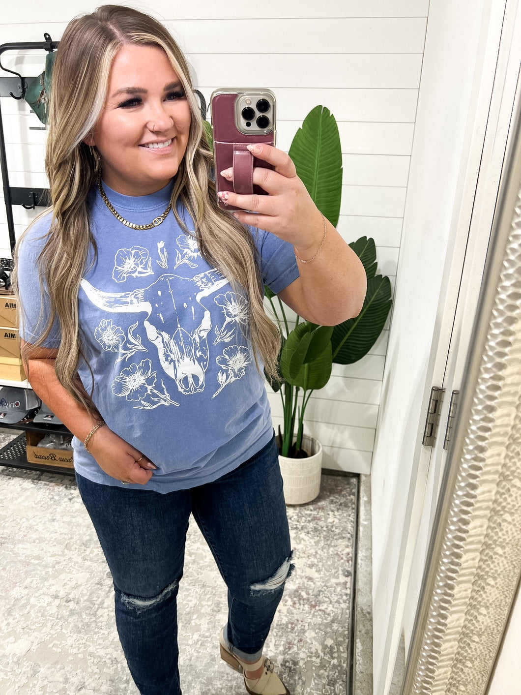 Floral Bull Skull Graphic Tee