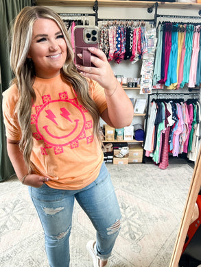 Lightning Eye Happy Floral Checkered Puff Graphic Tee