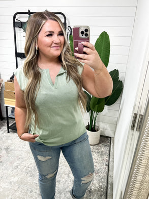 Notched Cap Sleeve Knit Top