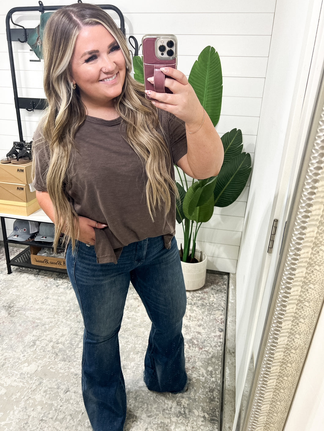 Miley High Waist Tummy Control Top Frayed Hem Flare Judy Blue Jeans