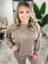 Load image into Gallery viewer, Lounge A Lot Cut Off Sweatshirt in Mocha