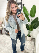 Load image into Gallery viewer, Jordan Hooded Denim Shacket in Light Wash