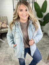Load image into Gallery viewer, Jordan Hooded Denim Shacket in Light Wash
