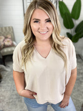 Load image into Gallery viewer, Crinkle Woven V-Neck Dolman Sleeve Top in Sand Beige