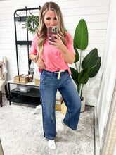 Load image into Gallery viewer, RISEN Elastic Band High Rise Cropped Wide Jeans
