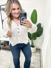 Load image into Gallery viewer, Happier Now Henley Hoodie in Ivory