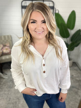 Load image into Gallery viewer, Happier Now Henley Hoodie in Ivory