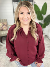 Load image into Gallery viewer, Decorative Button Front Blouse In Cranberry