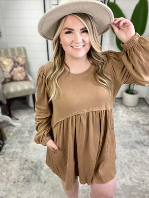 Knit Babydoll Dress with Pockets in Mocha