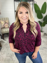 Load image into Gallery viewer, Gabby Front Top With Button Sleeve Detail In Magenta Florals