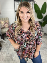 Load image into Gallery viewer, Dolman Sleeve Babydoll Top In Leopard Multi