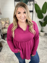 Load image into Gallery viewer, Waffle Knit Hooded Babydoll Top In Magenta