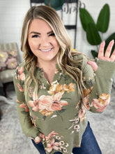 Load image into Gallery viewer, Gabby Front Cozy Long Sleeve Top In Olive Florals