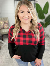 Load image into Gallery viewer, V Neck Buffalo Plaid Top In Red &amp; Black