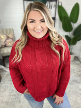 Load image into Gallery viewer, Cozy Cable Knit Sweater In Christmas Red