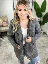 Load image into Gallery viewer, Hooded Fringe Open Front Cardigan In Heathered Grey